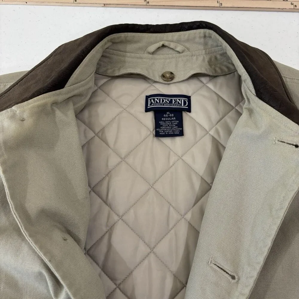 VTG Lands End Men Field Barn Canvas Jacket Chore Coat Quilted Removable Liner XL